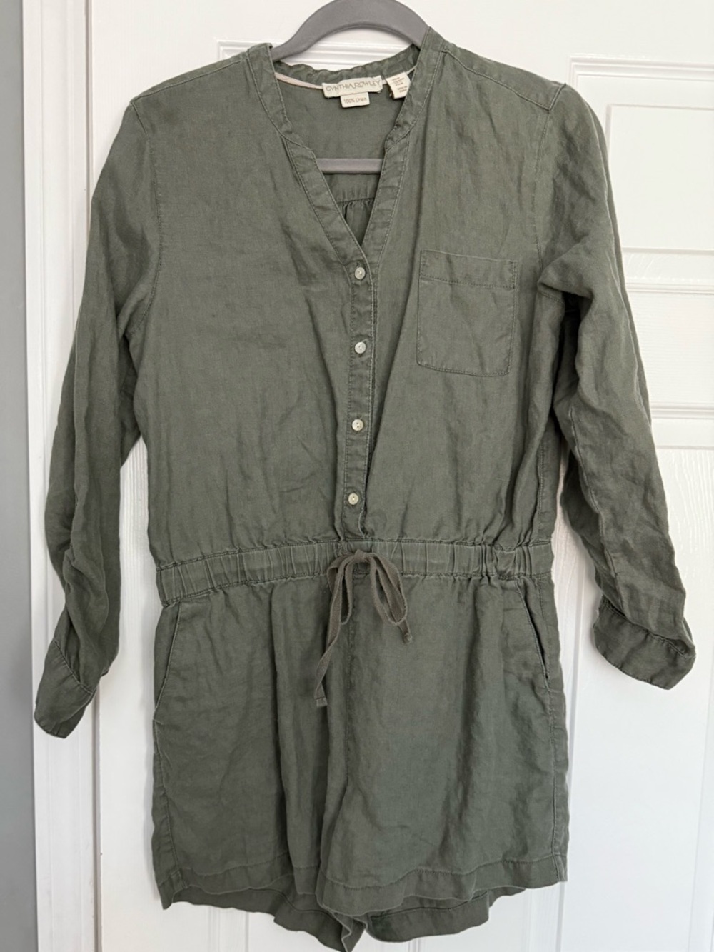 Cynthia Rowley Olive Green Linen Drawstring Romper - M